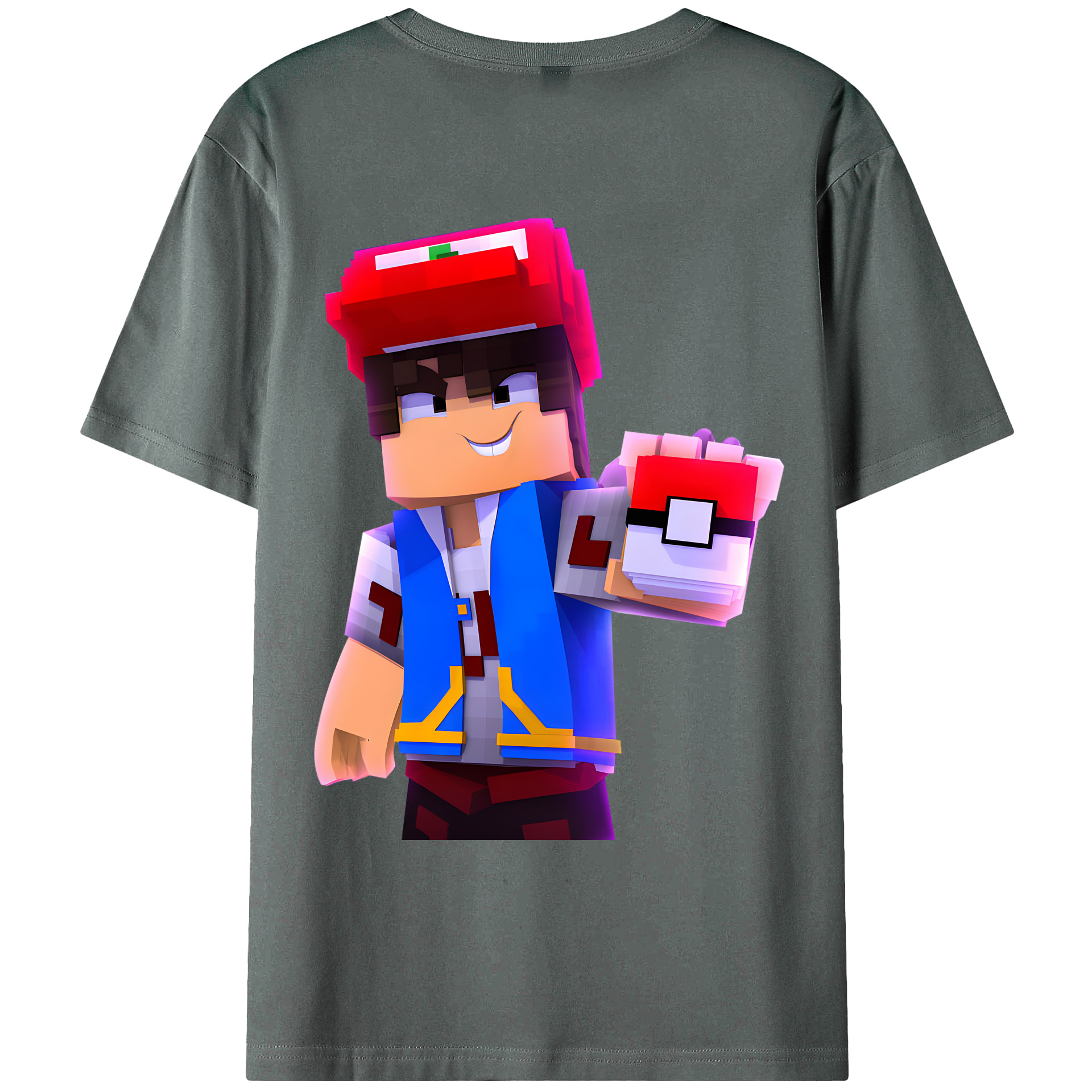 （画像用） マインクラフト ブロックの世界 Minecraft MC Block world 綿100％ メンズ半袖Tシャツ（バックプリント） 通気性